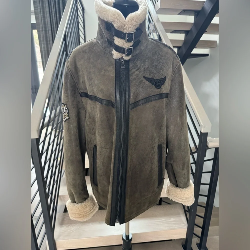 Brand new Men's real fur Aviator Jacket with Shearling Trim